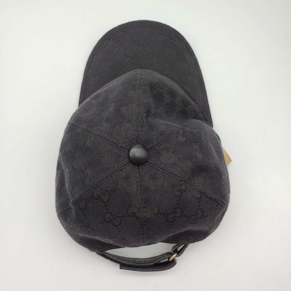 100% Authentic Gucci Cap Black Canvas Leather Hat Unisex - Picture 5 of 11
